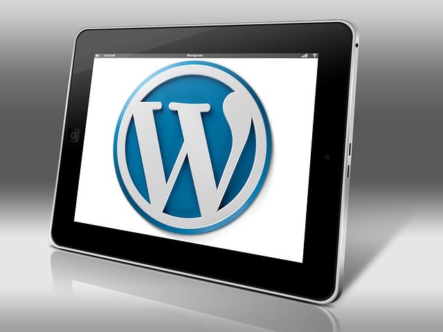 Le logo wordpress est affiché sur un iPad pour l'optimisation des moteurs de recherche.